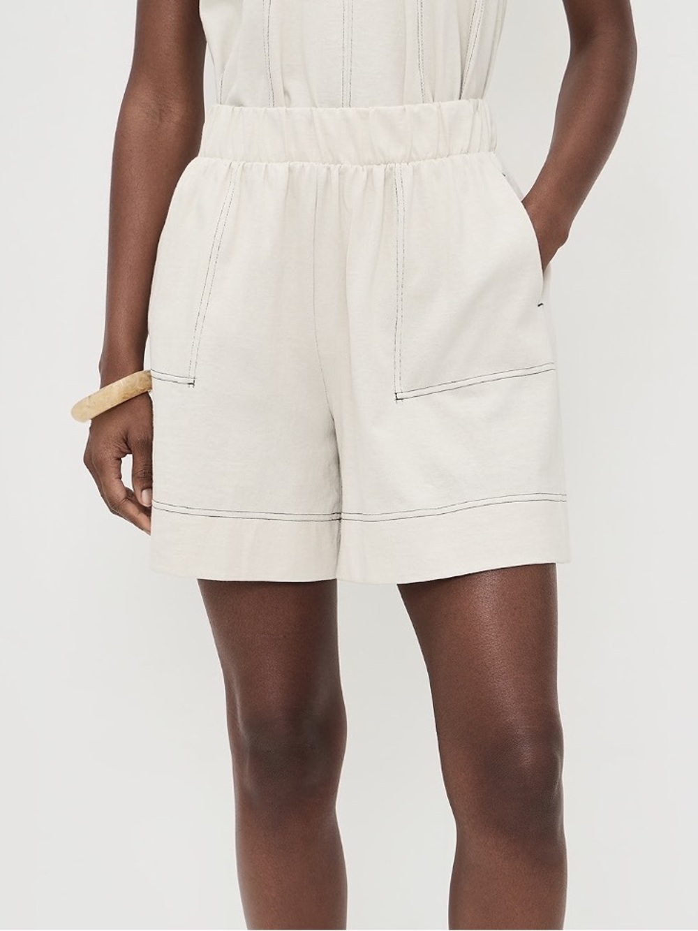 Free‎ People FP Beach Strada Cotton Casual Elastic-Waist Cream Shorts Small NWOT